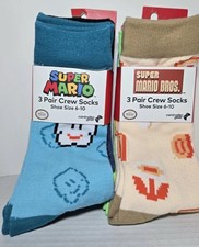 New Super Mario Controller Gear - 6 pair Crew Socks Size 6-10.
