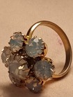 Vintage Retro Gold Tone Opalescent Crystal Glass Flower Ring Size 7 Adjustable — photo 1