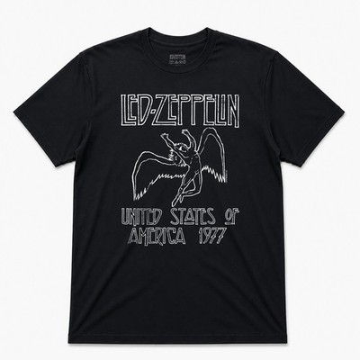 LED ZEPPELIN MENs ORIGINAL AND AUTHENTIC LICENSE 1977 DISTRESS LOGO T SHIRT