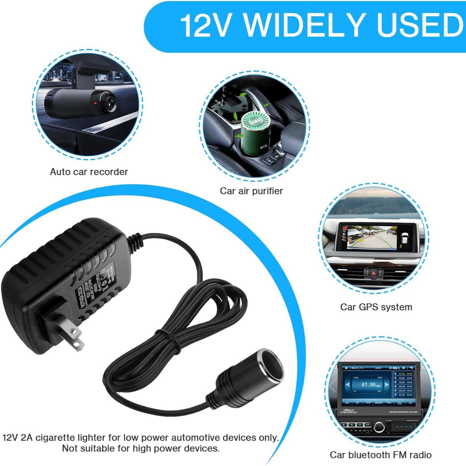 12V-2A Standard US 2-Pins Plug Car Cigarette Lighter Converter Socket Adapter