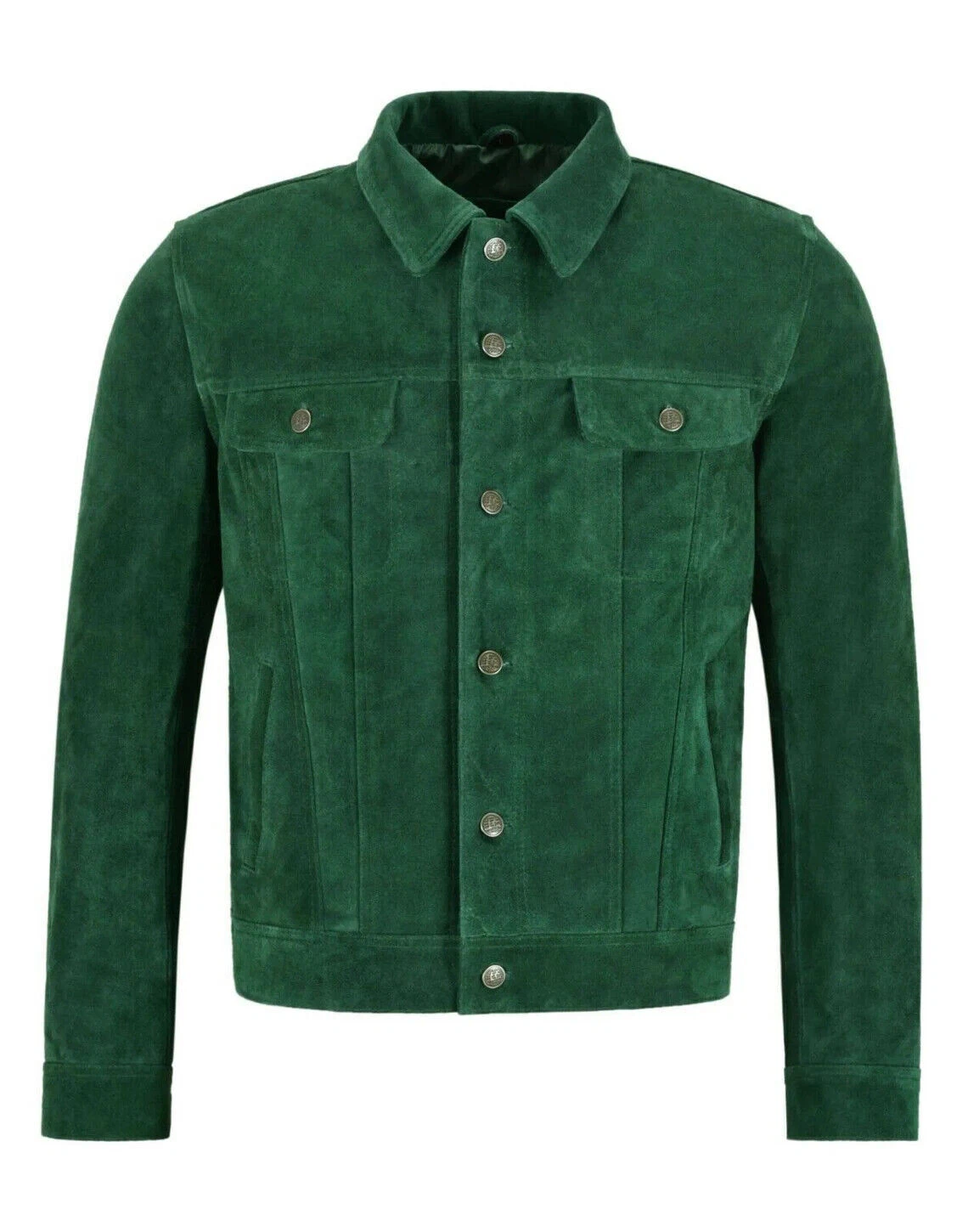 Mens Green Leather Trucker Jacket Pure Suede Custom Made Size S M L XL 2XL 3XL