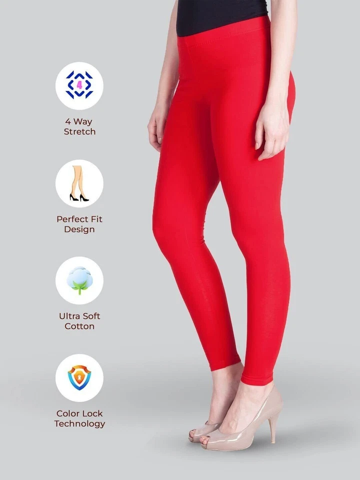Women Solid Premium Cotton Ankle Length Legging Comfort Casual Wear Red - Image 3 of 4