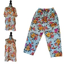 Vintage Victoria's Secret 3 Piece Tropical Flower Satin Pajama Set Size Large