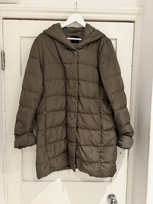 Weekend Max Mara Fawn braune Feder Daunen lange Pufferjacke mit Kapuze UK10-12