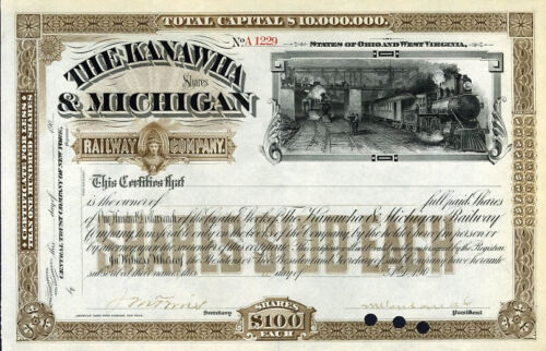 190_ Kanawha & Michigan RW Stock Certificate - Afbeelding 1 van 1