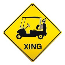 GOLF CART XING Metal Sign golf player crossing warning sign yellow 12 x 12
