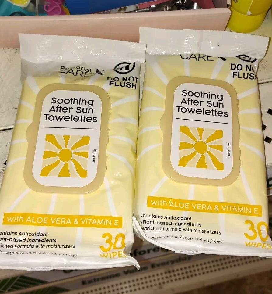 Lot Of 2-Personal care Soothing After Sun Towelettes/wipes With Aloe & Vitamin E