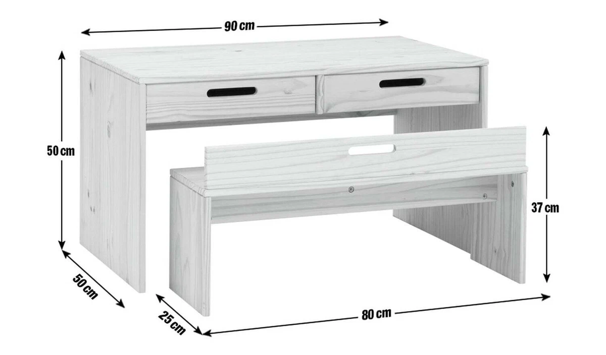 Kids Rico Solid Wood Pine Storage Desk Chair Bench Space Saving Study