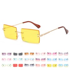 Fashion Retro Small Rimless Rectangle Sunglasses Tredndy Vintage Glasses UV400