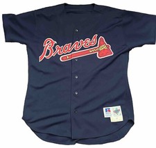 1996 GAME WORN USED CLARENCE JONES ATLANTA BRAVES RUSSELL JERSEY 48