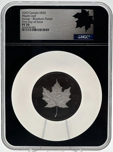 Canada 2020 3 oz Silver Maple Leaf $50 Incuse Rhodium - NGC PF 70 FDOI *STC