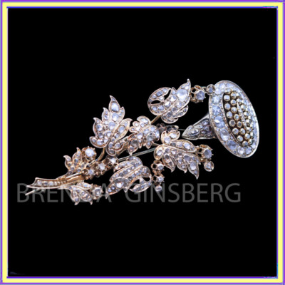 Antique Georgian Brooch Pendant Gold Diamonds Floral En