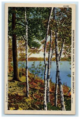 ◆おちゃ◆ c1930's Greetings From Port Henry NY, On Lake Champlain View