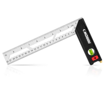 Arrow 10inch Try Square Stainless Steel Blade 1'' Scribe Notches and Bubble Level