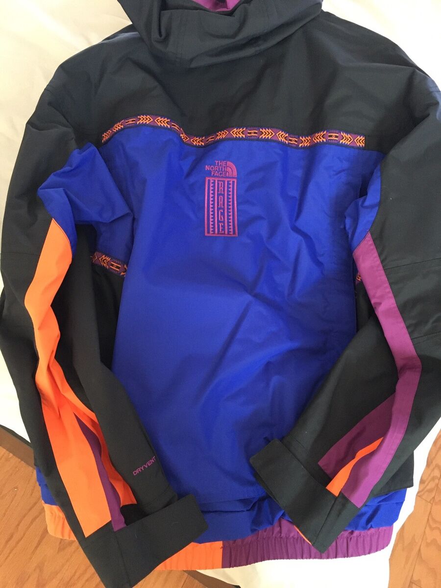 The North Face TNF 92 Rage Collection Rain Jacket Aztec Blue Orange Sz.  SMALL! S