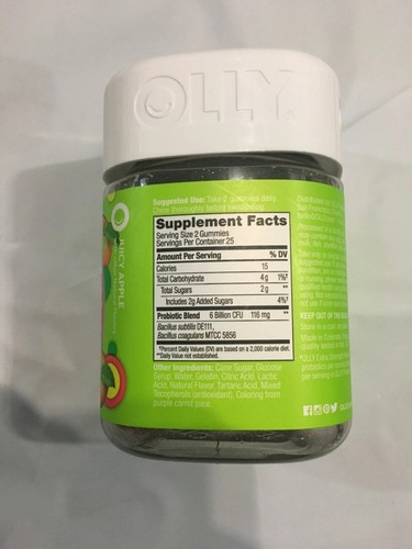 NEW Olly Ex Strength Probiotic Juicy Apple Gummies 50 Exp 06/2025 FREE SHIPPING - Picture 2 of 4