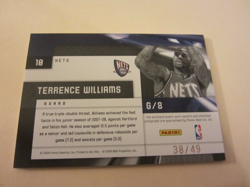 Tarjeta camiseta de Terrence Williams 2009-10 limitada de primer año jumbo firmas #10 de la NBA - Imagen 2 de 2