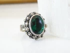 Vintage Sterling Silver 925 Lab Created Emerald Cannetille Ring Size 7.5
