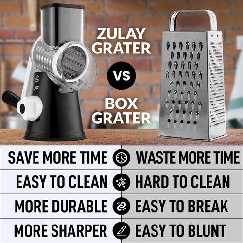 Deluxe Black Hand Crank Cheese Grater with Suction Base & 3 Stainless Blades - Picture 4 of 8
