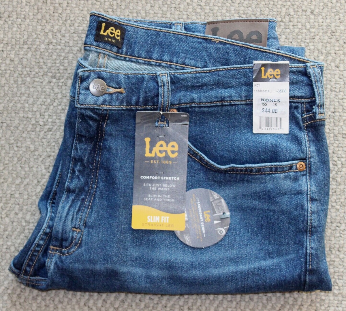 Lee MEN'S JEANS • 38x30 • Slim Fit • Straight Leg • medium wash