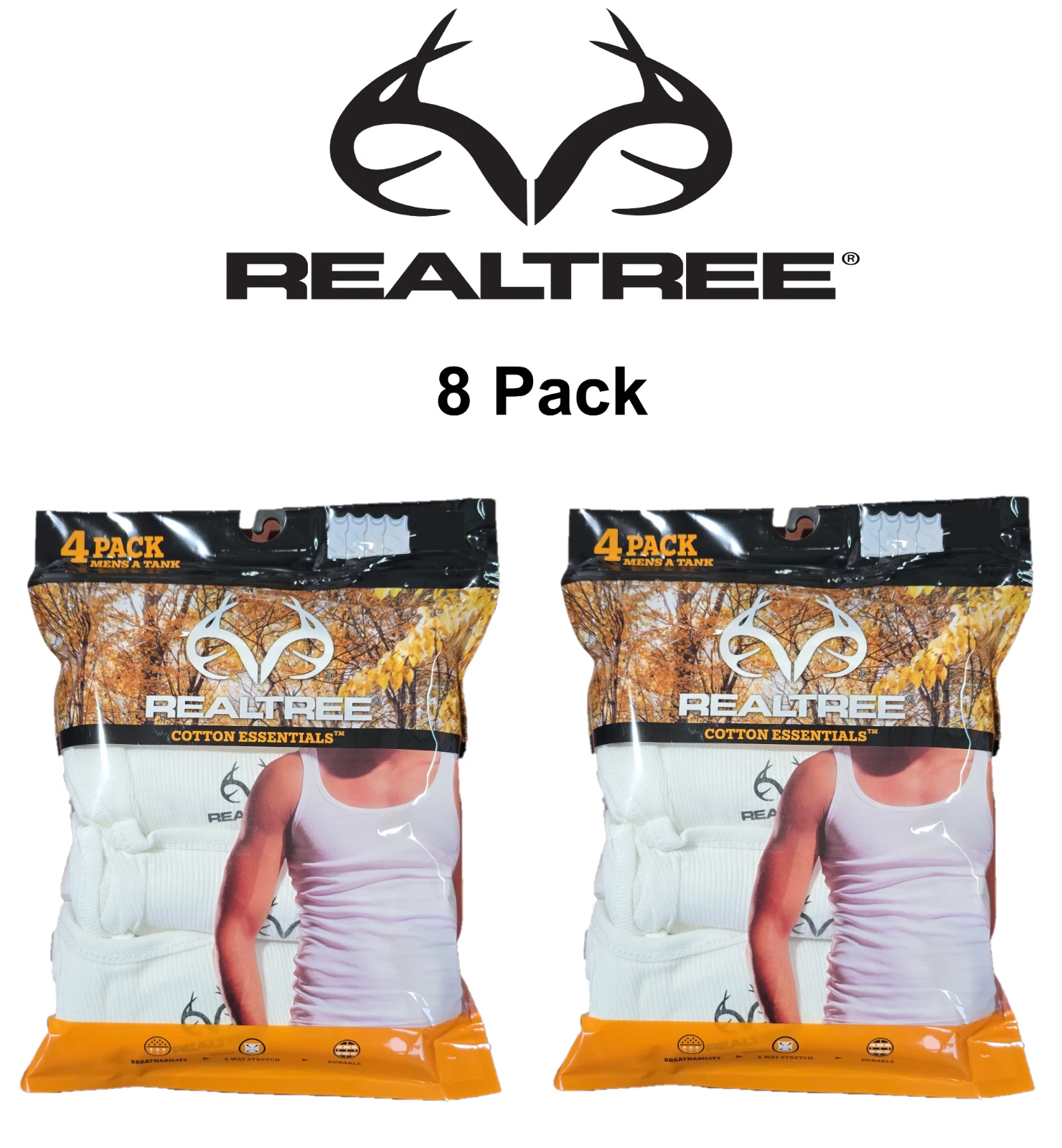 RealTree Men's 8 Pack White A-Shirts Tank Tops Breathable-4 way stretch S,M,L,XL
