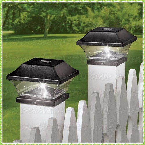 Set lampada impermeabile 2 pezzi solare palo ponte recinzione tappo luce LED veranda patio esterno - Foto 3 di 4