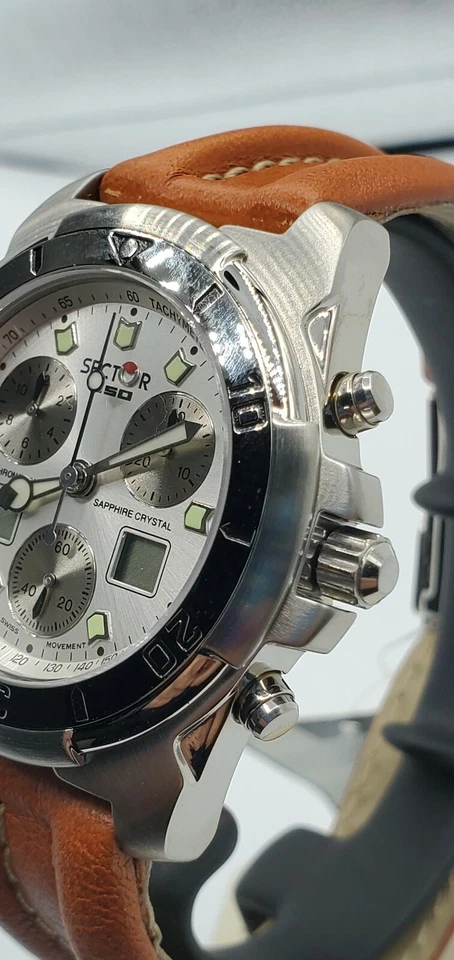 Sector 250 Swiss Movement Chrono Alarm Digital Men's Watch Genuine Leather... - Image 3 of 4
