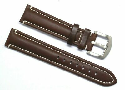 20mm Brown/White Leather Replacement Men Watch Band - Swiss Wenger 20 & Others