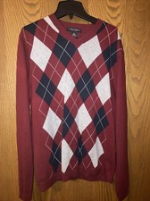 Banana Republic Sweater Men Small Argyle Plaid Cotton Cashmere Blend V Neck