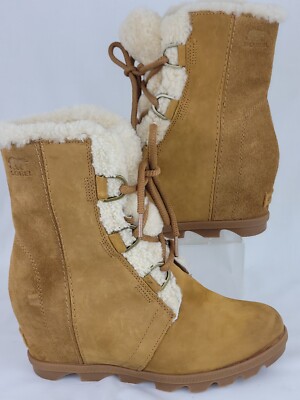 Sorel Joan Of Arctic Wedge II Shearling Camel Winter Boots NL3021
