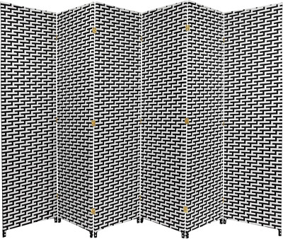 Stylish 6 Ft. Black/White Woven Fiber 6-Panel Room Divider for Privacy