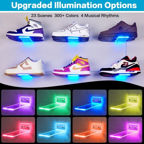 Set of 6 Floating Shoe Display Shelf with Lights, Glow Color Changing Clear A... - Picture 3 of 7