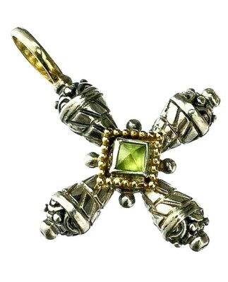 Gerochristo Mini Etched Cross Pendant Solid Gold 18k& Sterling Silver 