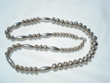 VINTAGE NAVAJO? STERLING SILVER GRADUATED STAMPED BEAD NECKLACE 28.8 GRAMS