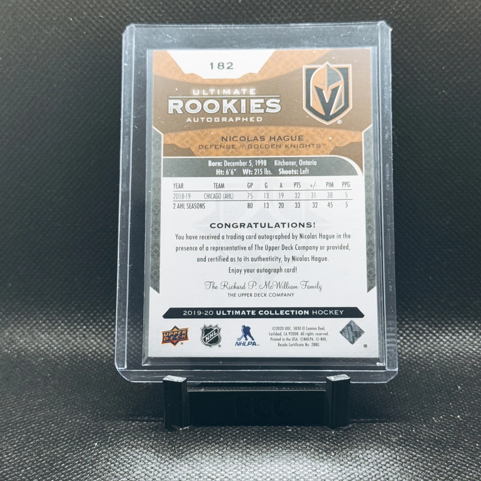 2019-20 Ultimate Collection - Nicolas Hague Ultimate Rookies Auto /299 #182 - Image 2 of 2