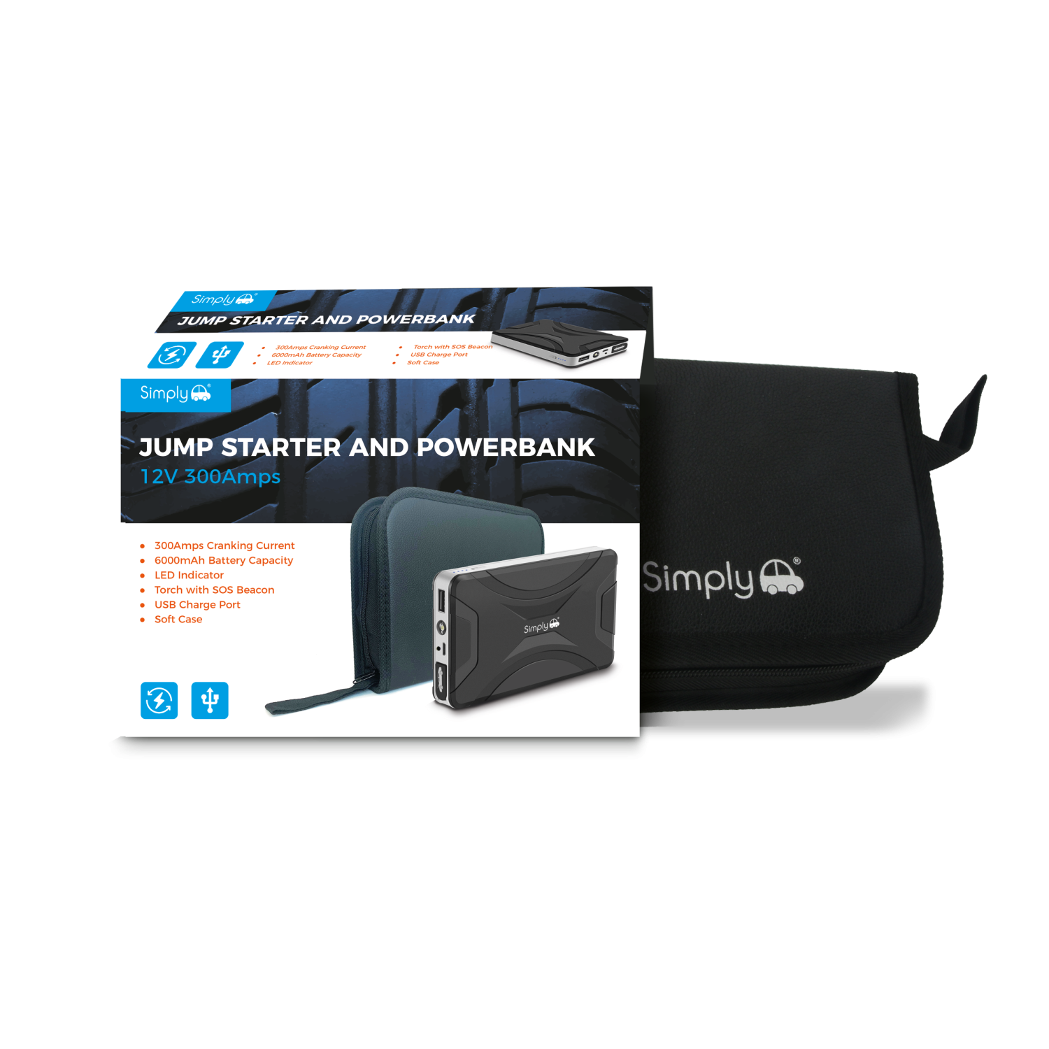 Simply - Portable Jump Starter |300AMP |Powerbank |Compact |Lightweight