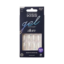 Kiss Gel Fantasy Allure False Medium Square Glitter Press On Nails Glue Included