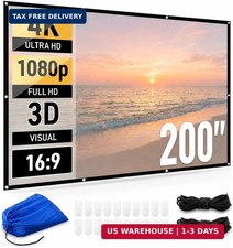 200 Inch Projector Screen Outdoor, 4K Full HD 3D 16:9 Canvas Material Double-Sid
