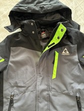 Gerry Boys Ski Jacket Gray Black Neon Green Hooded Colorblock Full Zip S/7-8