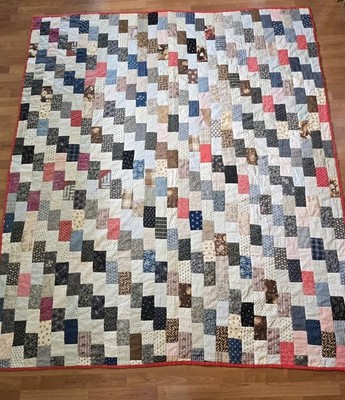 Vintage Handmade Trip Around the World Patchwork Quilt 90x75 Primitive Cottage