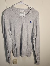 Abercrombie Fitch Sweater Mens XL Gray Muscle Fit V Neck Cashmere Blend Moose