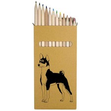 12 x 'Standing Basenji Dog' Long Colour Pencils PE00078525