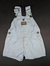 Vtg Osh Kosh B'Gosh Light Blue Stripe Short Overalls Baby 12 Months USA Made