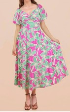Very J Women's Kate Floral Puff Sleeve Cutout Midi Dress Size S