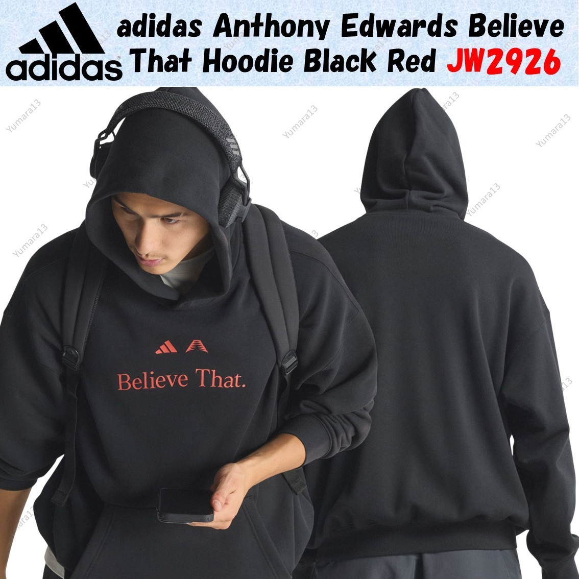 adidas Anthony Edwards Believe That Hoodie Black Red JW2926 Japan