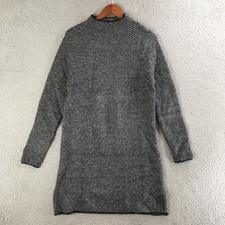 Max Studio Sweater Dress Womens Large Long Sleeve Mock Neck Chevron Black Gray