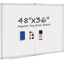 48x36 Dry Erase Whiteboard, Wall Mounted Aluminum Frame, Foldable, Pen Tray
