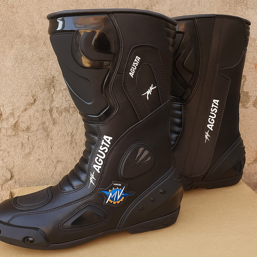 Bottes moto MV AGUSTA en cuir avec protections de chevilles renforcées et semelle antidérapante
