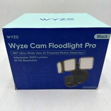 Wyze Cam Floodlight Pro BLACK 3000 Lumen LEDs 180 Wide View 2K HD Outdoor Wired