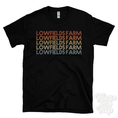 Lowfields Farm wiederholt Retro-Stil T-SHIRT Herren & Damen UK Ortsname Geschenk